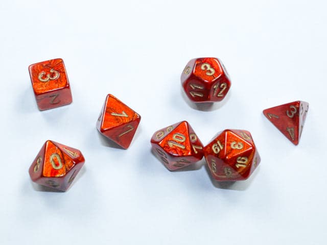 Chessex | Mini-hedral Dice Set | Acrylic | Scarab Scarlet/gold (CHX 20414)