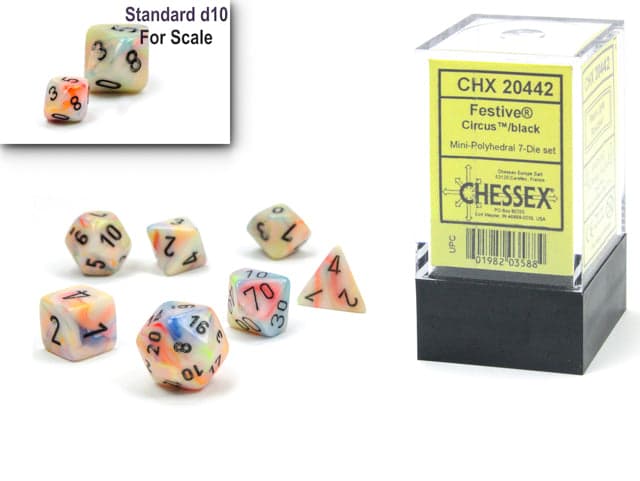 Chessex | Mini-hedral Dice Set | Acrylic | Festive Circus/black (CHX 20442)