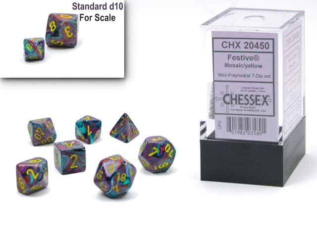 Chessex | Mini-hedral Dice Set | Acrylic | Festive Mosaic/yellow (CHX 20450)