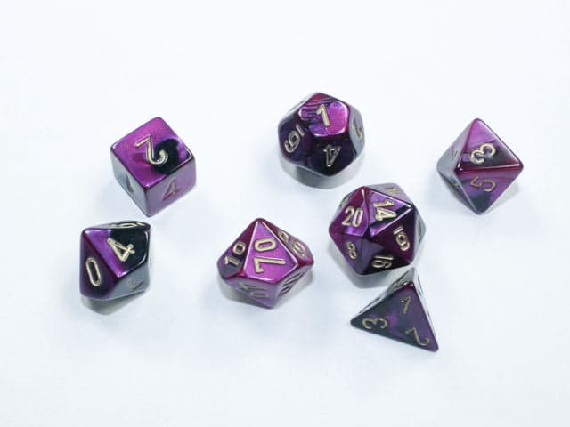 Chessex | Mini-hedral Dice Set | Gemini | Black-Purple/Gold (CHX20640)