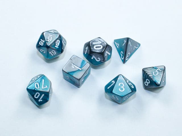 Chessex | Mini-hedral Dice Set | Acrylic | Gemini Steel-Teal/white (CHX 20656)