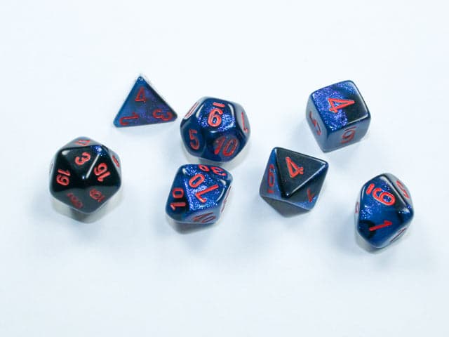 Chessex | Mini-hedral Dice Set | Acrylic | Gemini Black-Starlight/red (CHX 20658)