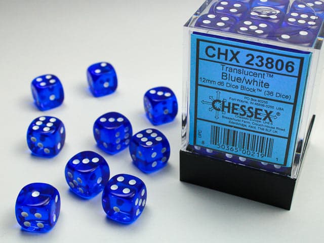 Chessex | 12mm D6 Dice Block | Translucent | Blue/White (CHX23806)