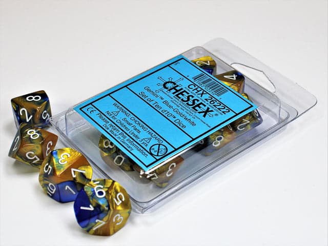 Chessex | d10 Set | Acrylic | Gemini Blue-Gold/white (10) (CHX 26222)