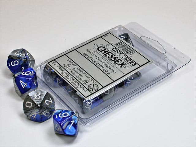 Chessex | d10 Set | Acrylic | Gemini Blue-Steel/white (10) (CHX 26223)