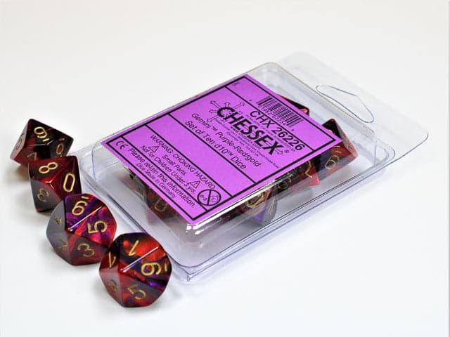 Chessex | d10 Set | Acrylic | Gemini Purple-Red/gold (10) (CHX 26226)