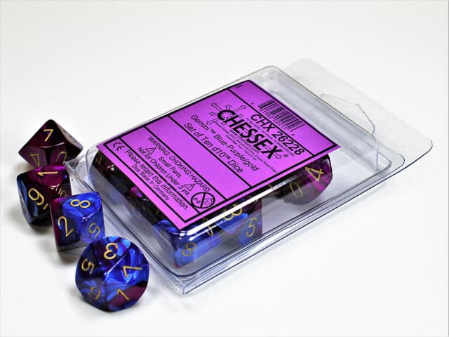 Chessex | d10 Set | Acrylic | Gemini Blue-Purple/gold (10) (CHX 26228)