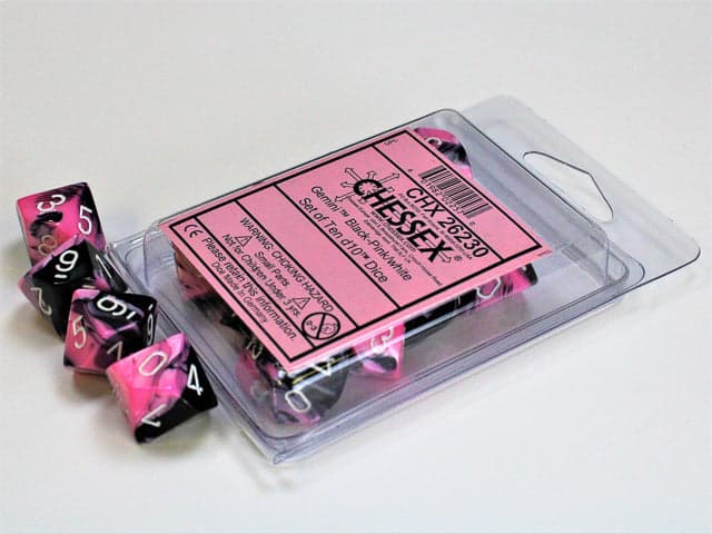 Chessex | d10 Set | Acrylic | Gemini Black-Pink/white (10) (CHX 26230)