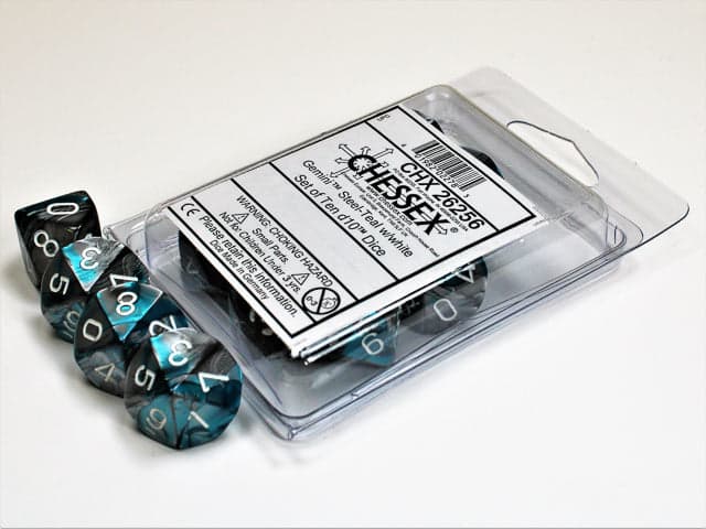 Chessex | d10 Set | Acrylic | Gemini Steel-Teal/white (10) (CHX 26256)