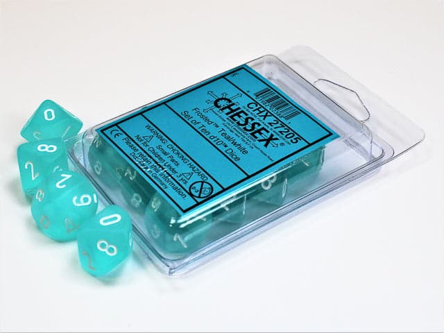 Chessex | d10 Set | Acrylic | Frosted Teal/white (10) (CHX 27205)