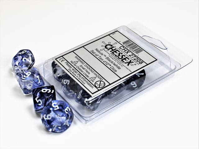 Chessex | d10 Set | Acrylic | Nebula Black/white (10) (CHX 27208)