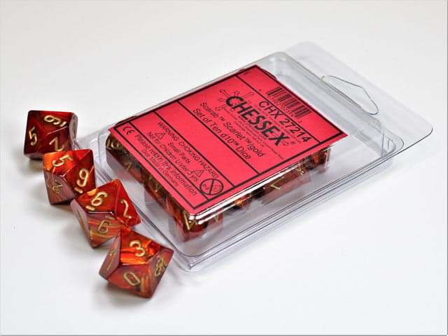 Chessex | d10 Set | Acrylic | Scarab Scarlet/gold (10) (CHX 27214)