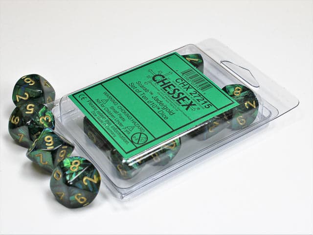 Chessex | d10 Set | Acrylic | Scarab Jade/gold (10) (CHX 27215)