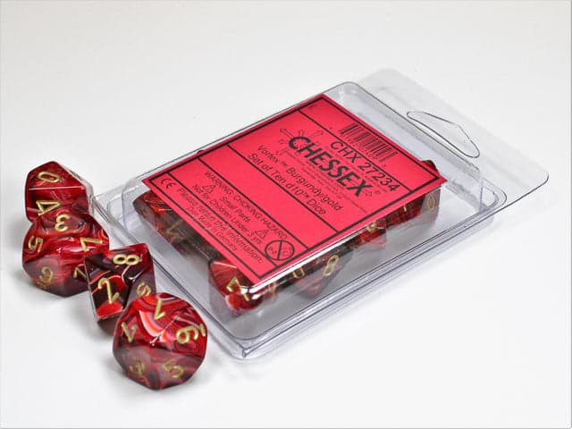 Chessex | d10 Set | Acrylic | Vortex Burgundy/gold (10) (CHX 27234)