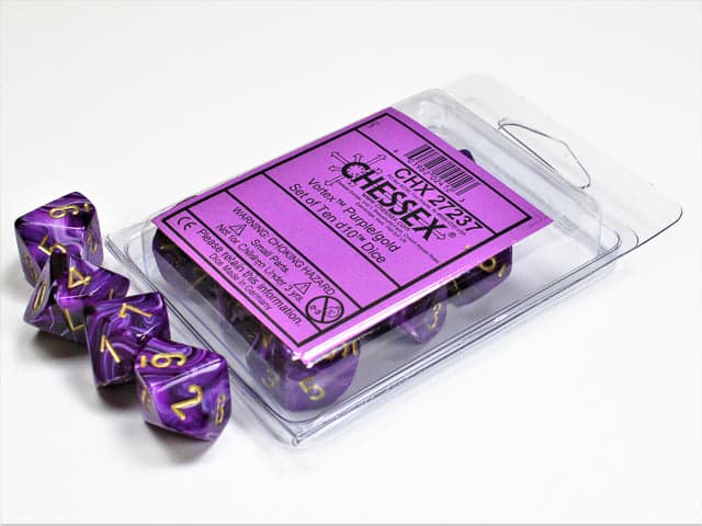 Chessex | d10 Set | Acrylic | Vortex Purple/gold (10) (CHX 27237)