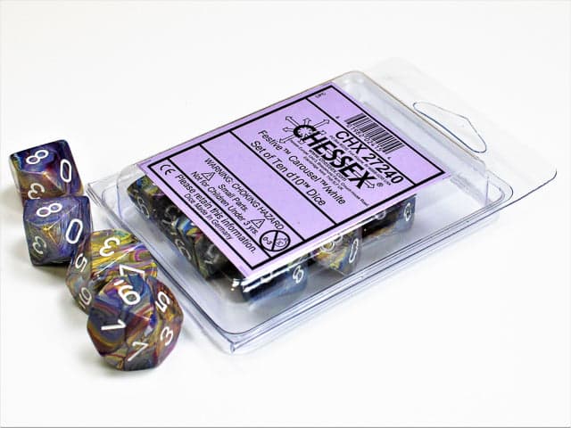 Chessex | d10 Set | Acrylic | Festive Carousel/white (10) (CHX 27240)