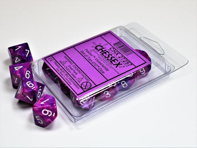 Chessex | d10 Set | Acrylic | Festive Violet/white (10) (CHX 27257)