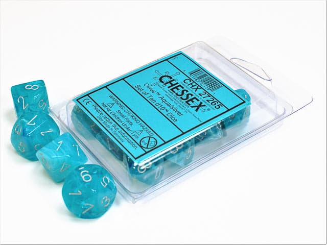 Chessex | d10 Set | Acrylic | Cirrus Aqua/silver (10) (CHX 27265)