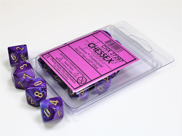 Chessex | d10 Set | Acrylic | Lustrous Purple/gold (10) (CHX 27297)