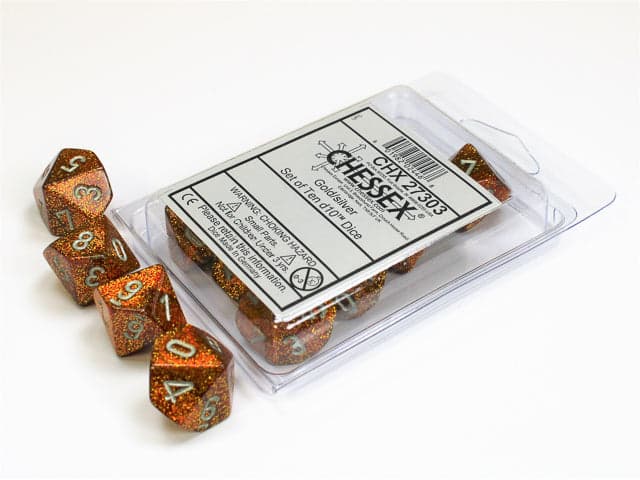 Chessex | d10 Set | Acrylic | Glitter Gold/silver (10) (CHX 27303)