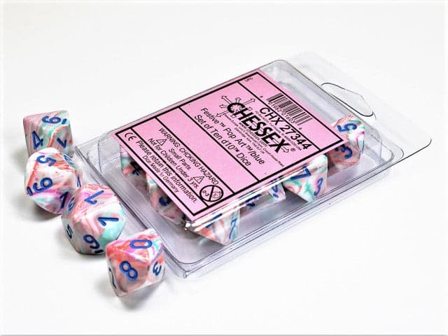 Chessex | d10 Set | Acrylic | Festive Pop Art/blue (10) (CHX 27344)