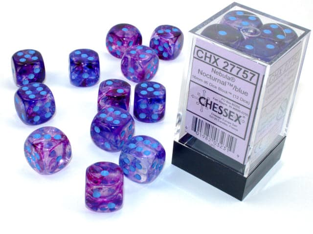 Chessex | d6 Dice Block | Acrylic | Nebula Nocturnal/Blue 16mm d6 (12 dice) (CHX 27757)