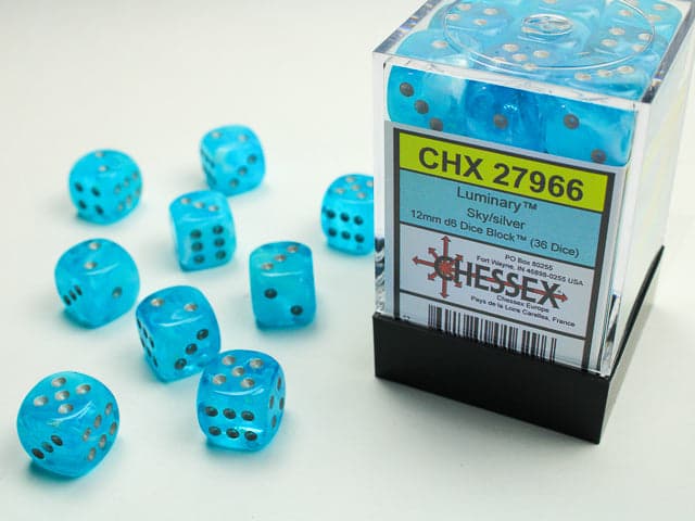 Chessex | d6 Dice Block | Acrylic | Luminary Sky/silver 12mm d6 (36 Dice) (CHX 27966)