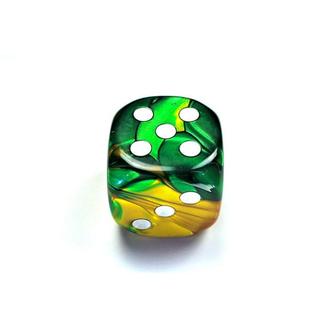 Chessex | 50mm d6 | Acrylic | Gemini Gold-Green/white (CHX DG5025)
