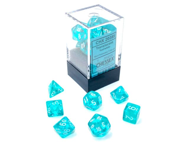 Chessex | Mini-hedral Dice Set | Acrylic | Translucent Teal/white (CHX 20385)