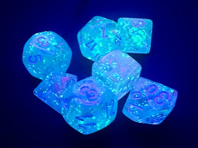 Chessex | Mini-hedral Dice Set | Acrylic | Nebula Wisteria/white (CHX 20545)