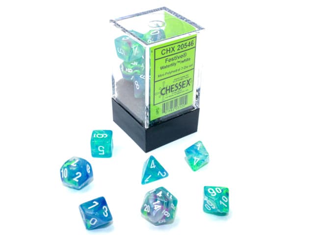 Chessex | Mini-hedral Dice Set | Acrylic | Festive Waterlily/white (CHX 20546)