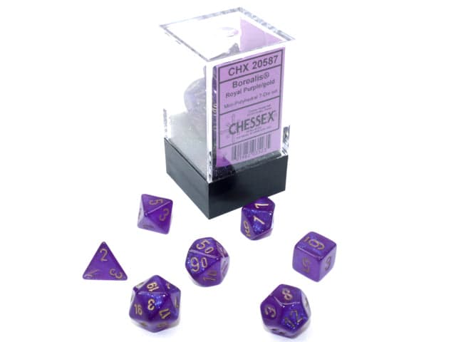 Chessex | Mini-hedral Dice Set | Acrylic | Borealis Royal Purple/gold (CHX 20587)