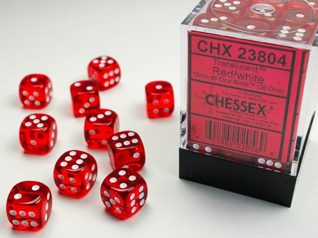 Chessex | 12mm D6 Dice Block | Translucent | Red/White (CHX23804)