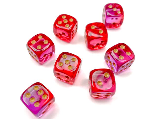 Chessex | d6 Dice Block | Acrylic | Gemini Translucent Red-Violet/gold 12mm d6 (36 Dice) (CHX 26867)