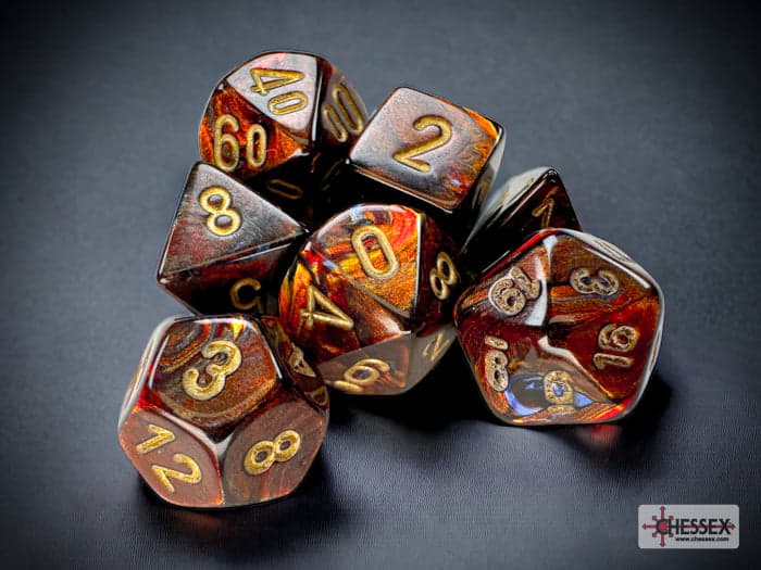 Chessex | Mini-hedral Dice Set | Acrylic | Scarab Blue Blood/gold (CHX 20419)