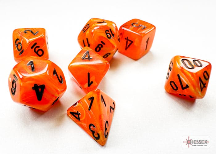 Chessex | Mini-hedral Dice Set | Acrylic | Vortex Orange/black (CHX 20433)