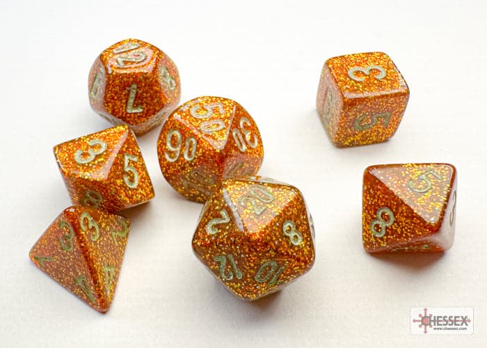 Chessex | Mini-hedral Dice Set | Acrylic | Glitter Gold/silver (CHX 20503)