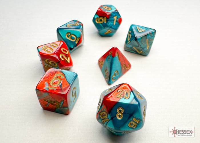 Chessex | Mini-hedral Dice Set | Gemini | Red-Teal/Gold (CHX20662)