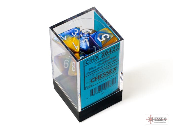 Chessex | Polyhedral Dice Set | Acrylic | Gemini Blue-Gold/white (CHX 26422)