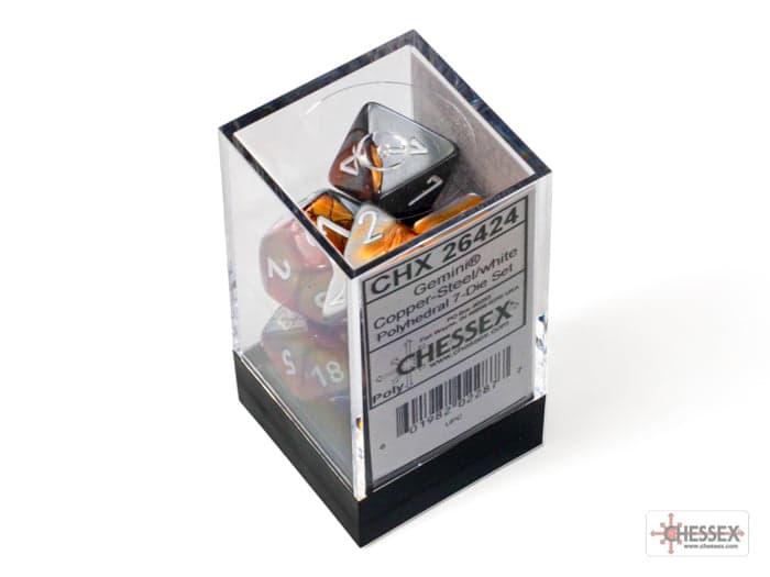 Chessex | Polyhedral Dice Set | Acrylic | Gemini Copper-Steel/white (CHX 26424)