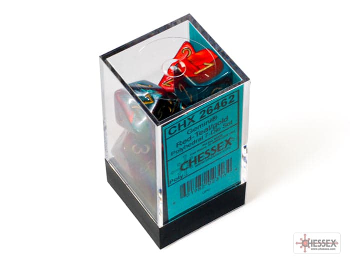 Chessex | Polyhedral Dice Set | Acrylic | Gemini Red-Teal/gold (CHX 26462)