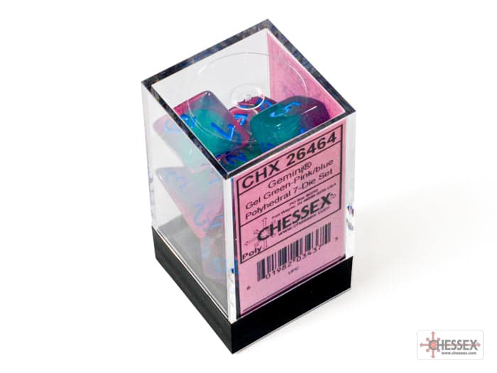 Chessex | Polyhedral Dice Set | Acrylic | Gemini Gel Green-Pink/blue (CHX 26432)