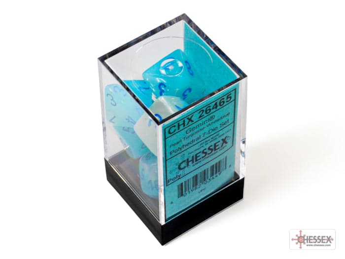 Chessex | Polyhedral Dice Set | Acrylic | Pearl Turquoise-White/white (CHX 26465)