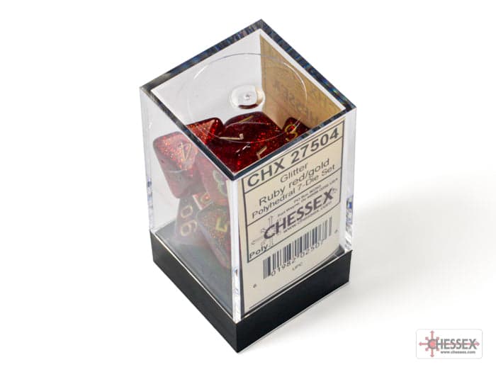 Chessex | Polyhedral Dice Set | Acrylic | Glitter Ruby/gold (CHX 27504)