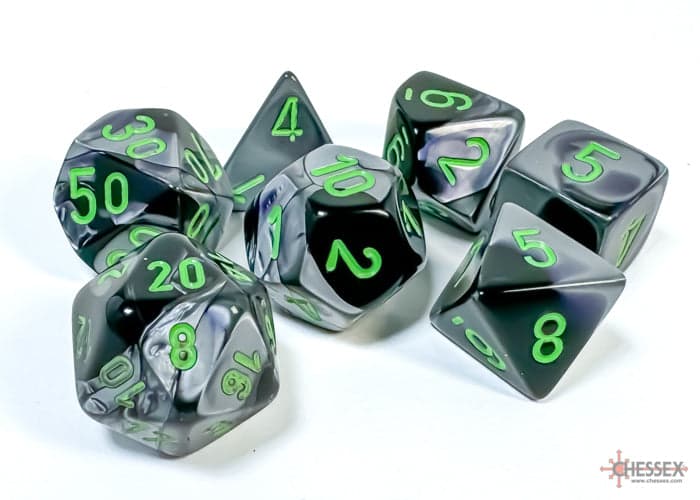 Chessex | Polyhedral Dice Set | Gemini | Bleck-Grey/Green (CHX26445)