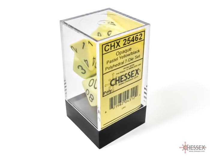 Chessex | Polyhedral Dice Set | Acrylic | Opaque Pastel Yellow/black (CHX 25462)