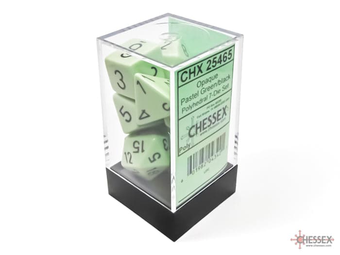 Chessex | Polyhedral Dice Set | Acrylic | Opaque Pastel Green/black (CHX 25465)