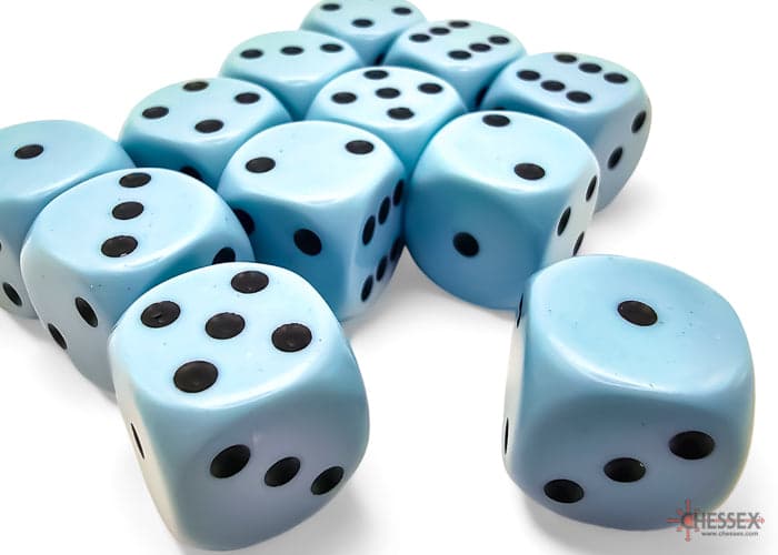Chessex | d6 Dice Block | Acrylic | Opaque Pastel Blue/Black 16mm d6 (12 dice) (CHX 25666)