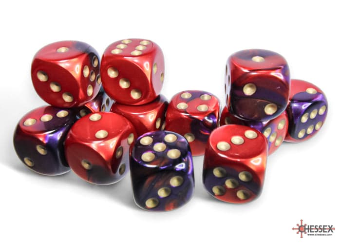 Chessex | 16mm D6 Dice Block | Gemini | Purple-Red/Gold (CHX26626)