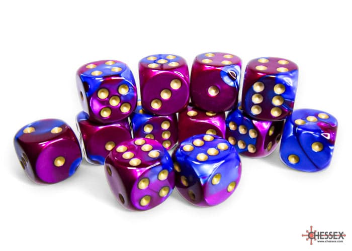 Chessex | 16mm D6 Dice Block | Gemini | Blue-Purple/Gold (CHX26628)